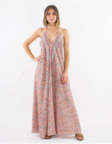 Robe longue dos nu motif liberty