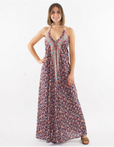 Robe longue dos nu motif liberty