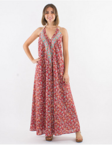 Robe longue dos nu motif liberty