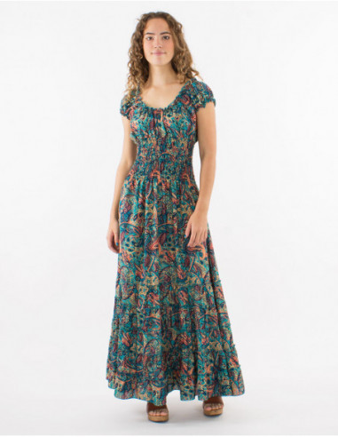 Robe longue à volants motif cachemire