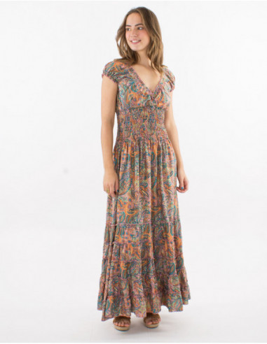 Robe longue à volants motif cachemire