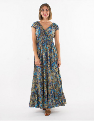 Robe longue à volants motif cachemire