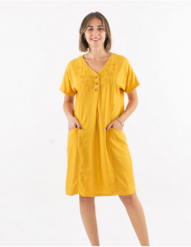 Short linen dress with spiral embroidery