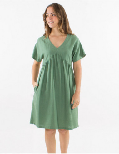 Flared short dress with chic plain linen