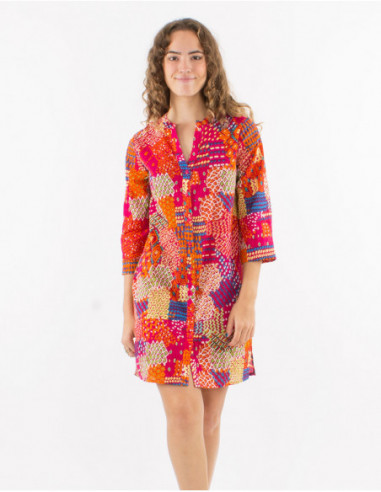 Robe chemise courte motif patchwork