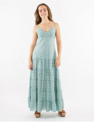 Long summer dress, cotton, with ruffles