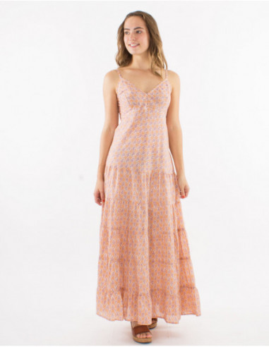 Long summer dress, cotton, with ruffles