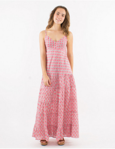 Long summer dress, cotton, with ruffles