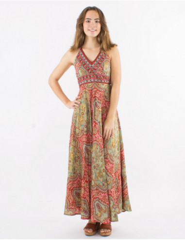 Robe longue dos nu motif cachemire