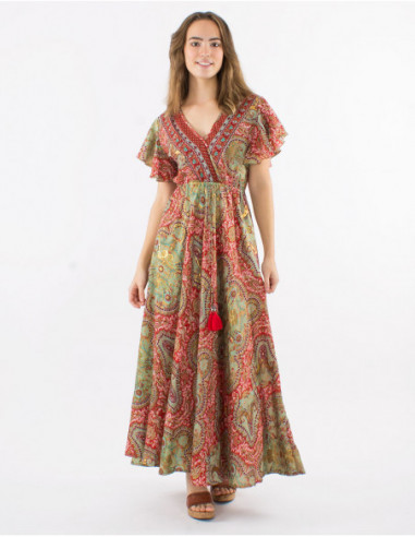 Robe longue à volants motif cachemire