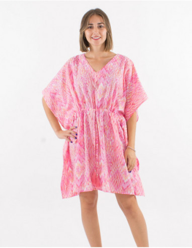 Robe kaftan imprimé losanges rayés