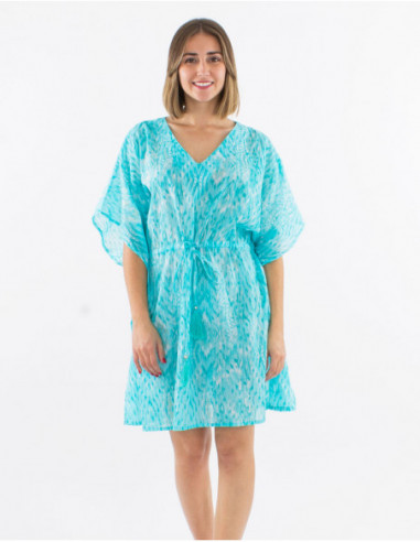 Asymmetrical diamond print kaftan dress