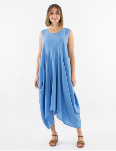 Robe ample asymétrique baba cool unie