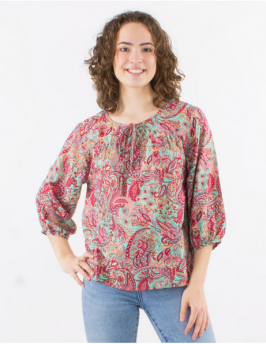 Blouse manches 3/4 motif cachemire