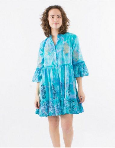 Robe courte boho à volants Tie and Dye