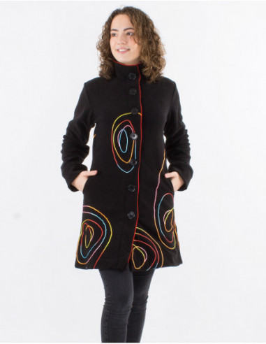 Mid-Length Fleece Coat With Multicolour