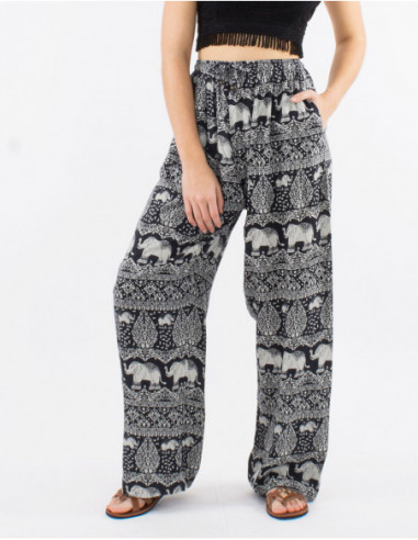 Pantalon en viscose imprimé éléphants