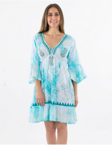 Tie and dye beach dress with pearls