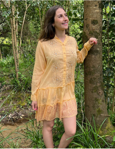 Ethnic tunic with ruffles and pearls