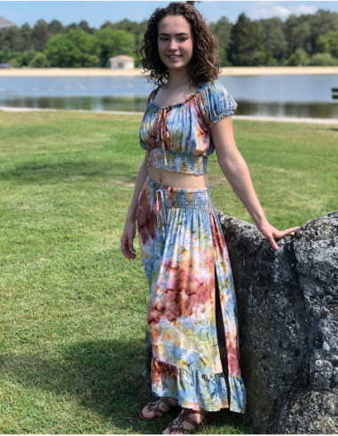 Tie and Dye crop top skirt outfit