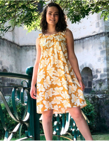 Floral summer short dress with linen