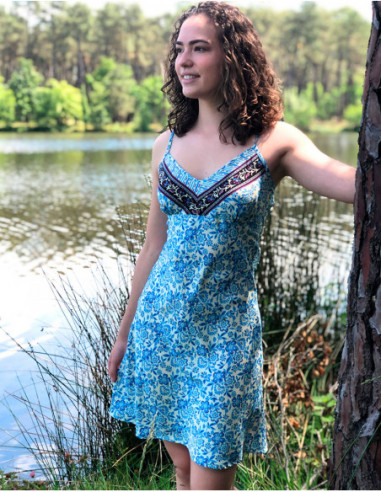 Short summer dress with floral straps