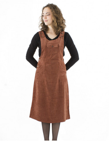 Plain velvet midi dungaree dress