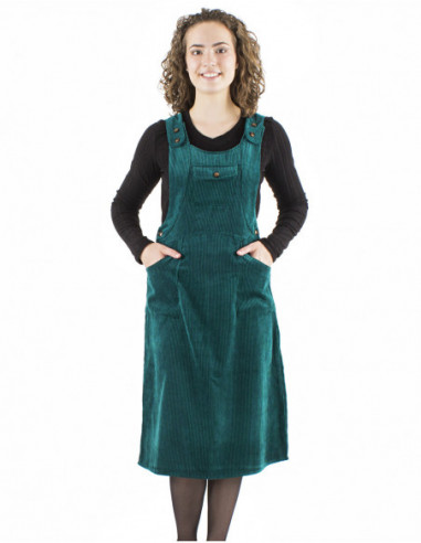 Plain velvet midi dungaree dress