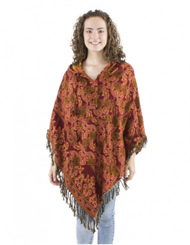 Poncho original motif à fleurs, capuche