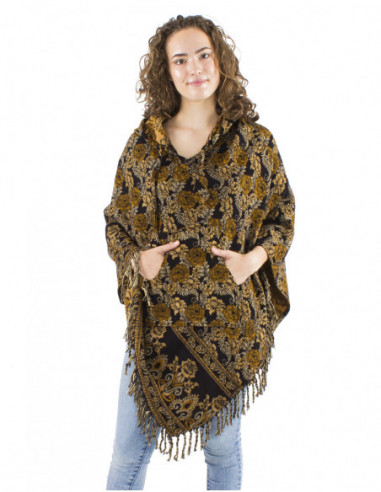 Original flowery poncho with hood