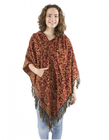 Boho poncho with hood and fringes