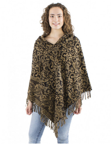 Boho poncho with hood and fringes