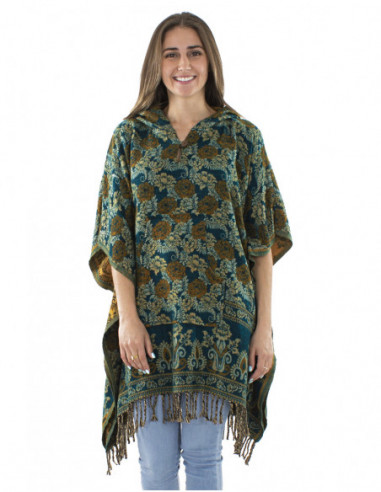 Boho style poncho with hood