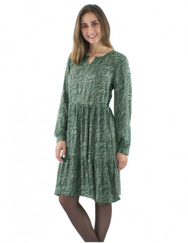 Mid-length dress, retro style, V-neck