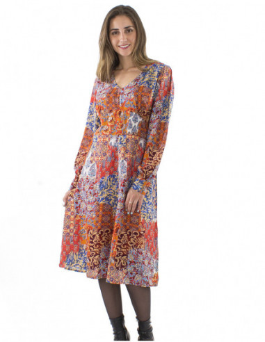 Mid-length boho dress, fitted cut