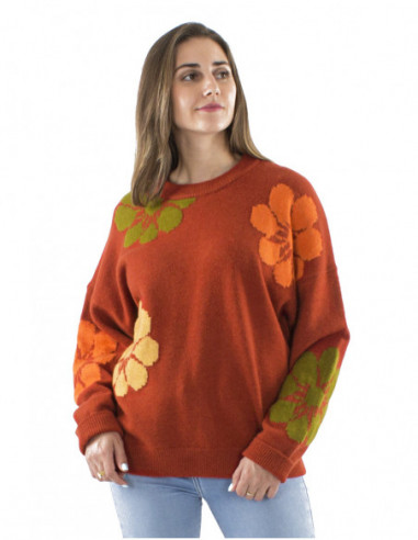 Pull vintage 70's, fleurs colorées