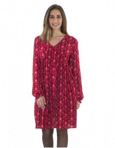 Mid-length tunic dress, puff sleeves