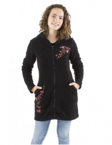 Veste polaire mi-longue, broderies