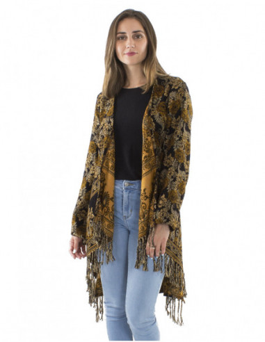 Mid-length boho vest jacket, fringes