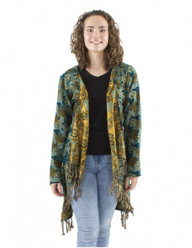 Mid-length boho vest jacket, fringes