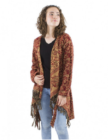 Mid-length vest jacket with fringes