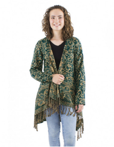 Mid-length vest jacket with fringes